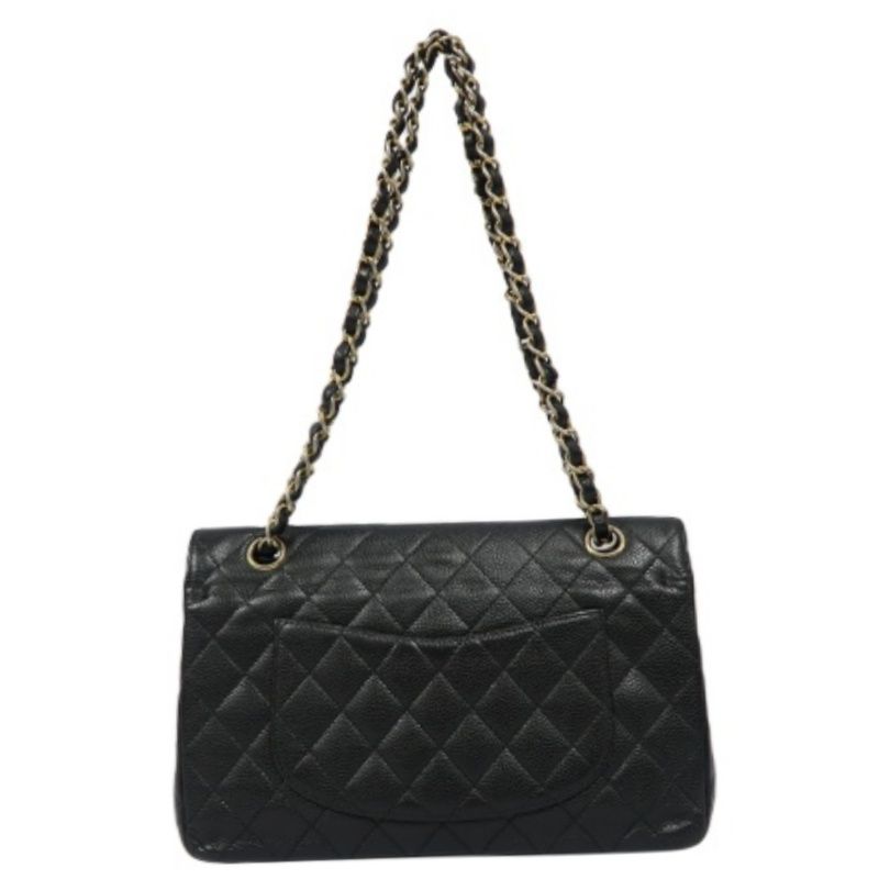 CHANEL Classic Flap (CF) Crossbody Bag - Black, Grained Calfskin with Gold Hardware