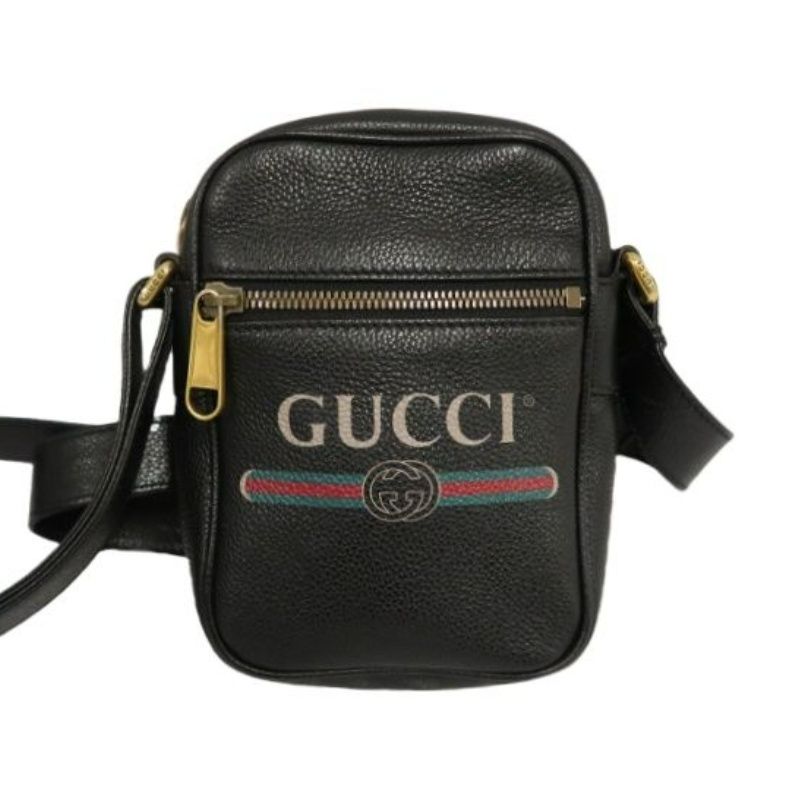 GUCCI Black Cowhide Vintage Logo Crossbody Shoulder Bag