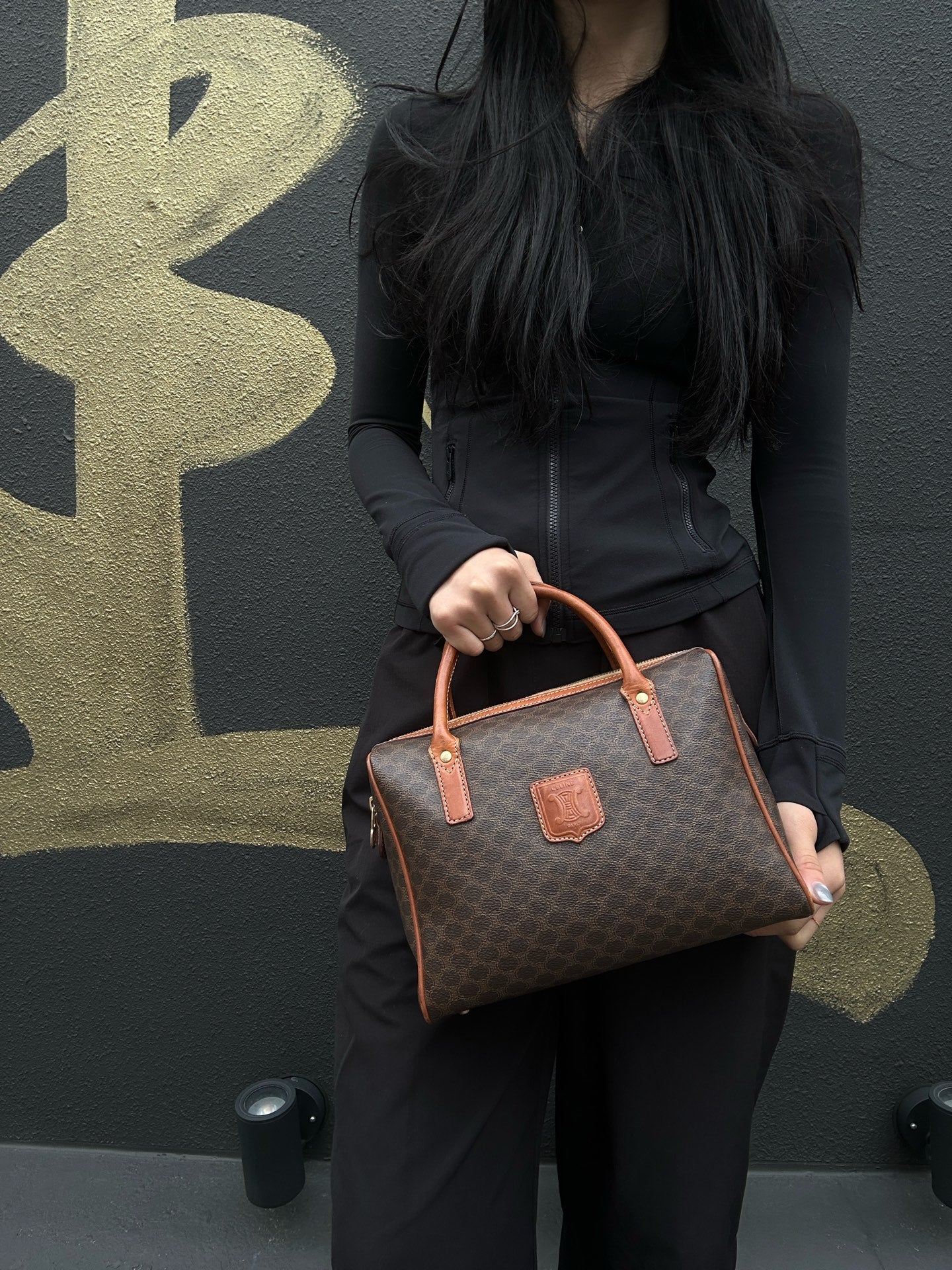 CELINE Macadam Coated Canvas, Handbag, Brown