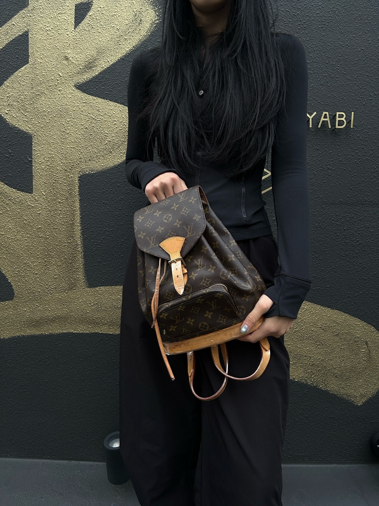 LOUIS VUITTON Montsouris MM, Monogram Coated Canvas, Backpack, Brown