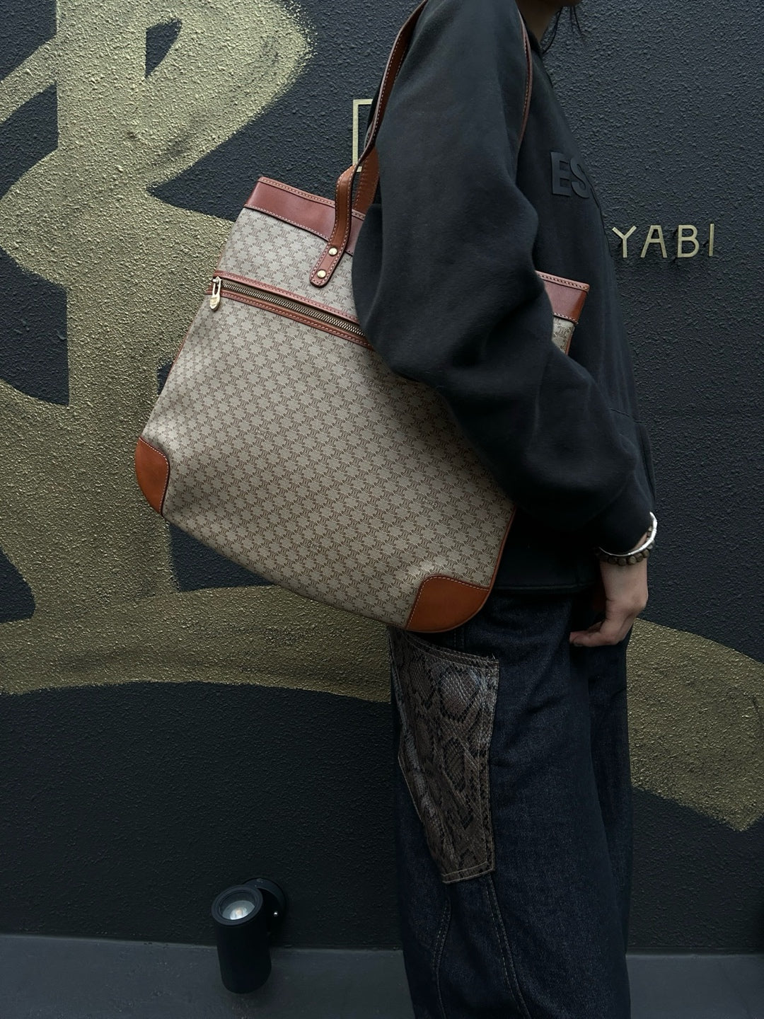 CELINE Brown Beige Macadam Coated Canvas Tote Bag