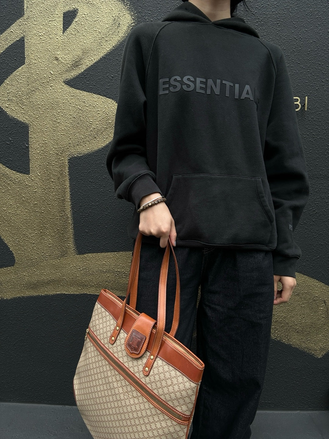 CELINE Brown Beige Macadam Coated Canvas Tote Bag