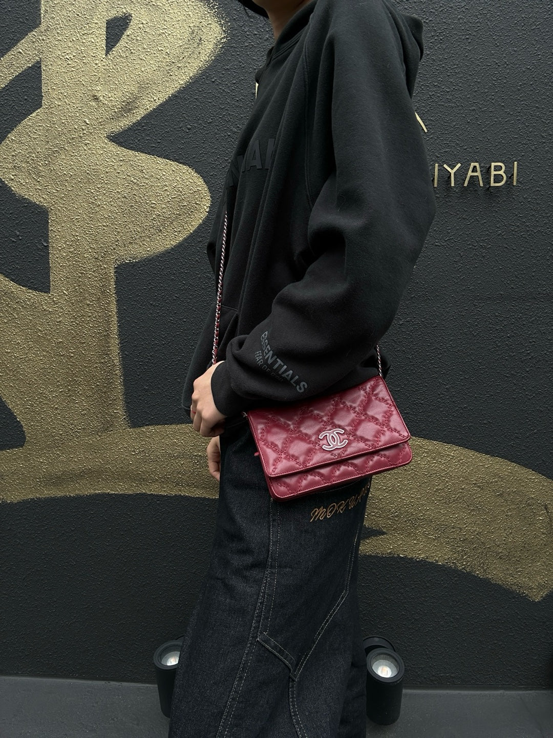 CHANEL Matelassé Chain Wallet Shoulder Bag, Lambskin, Red, Silver Hardware