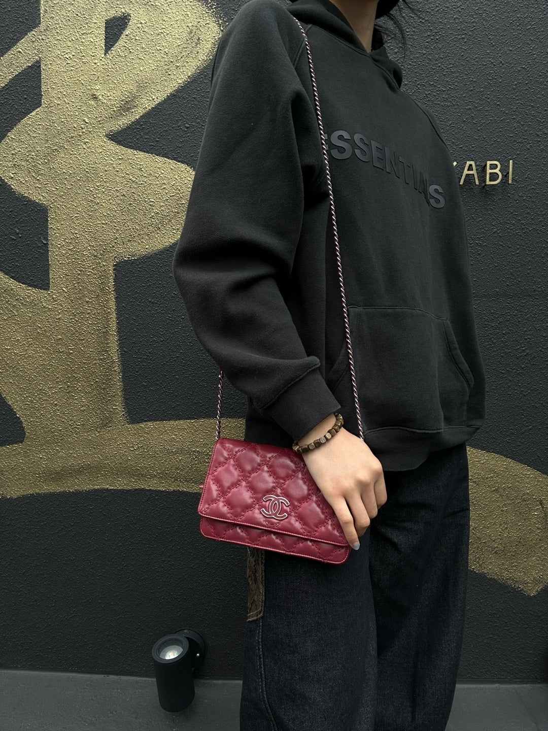 CHANEL Matelassé Chain Wallet Shoulder Bag, Lambskin, Red, Silver Hardware