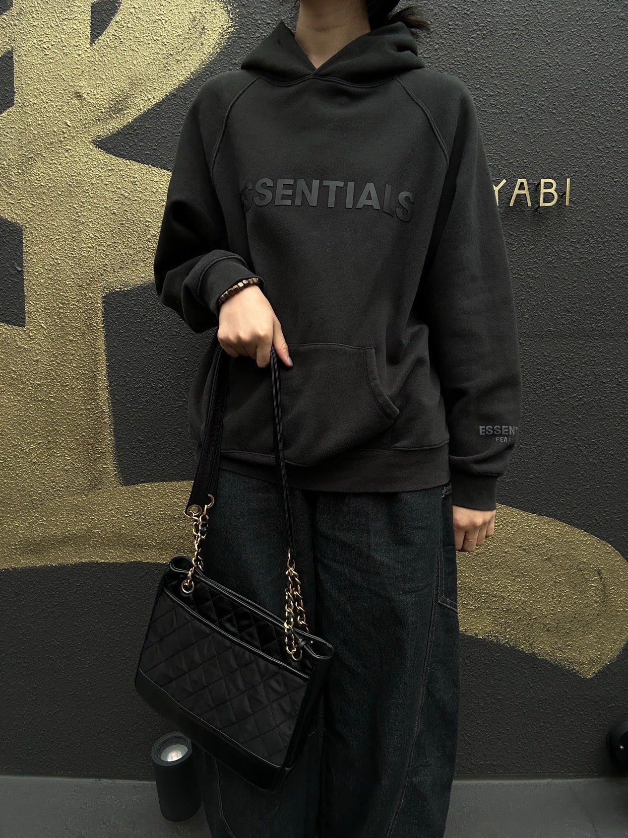 CHANEL Matelassé Shoulder Bag, Nylon, Black, Gold Hardware