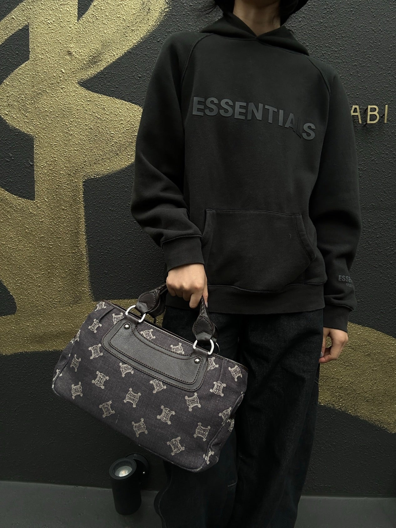 CELINE Bogie Handbag, Blue Denim with Macadam Pattern