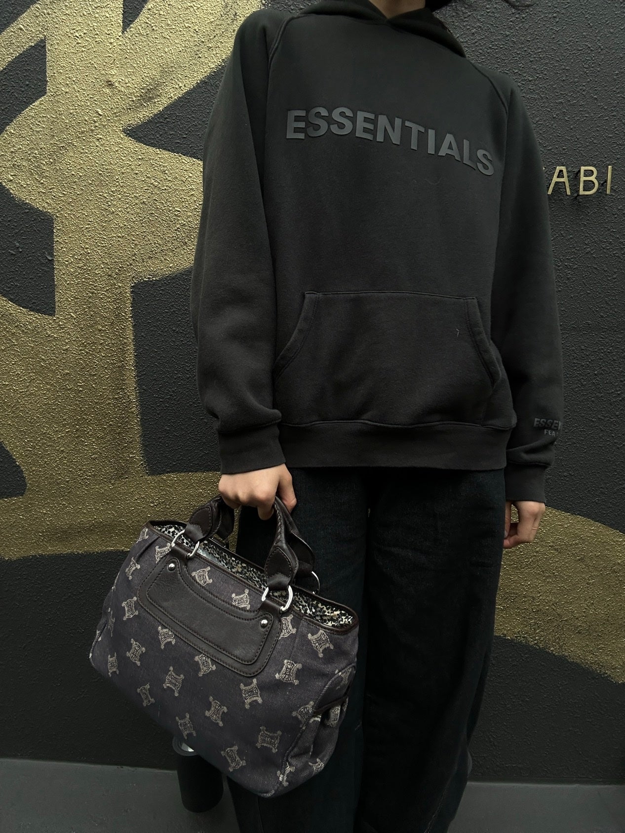 CELINE Bogie Handbag, Blue Denim with Macadam Pattern