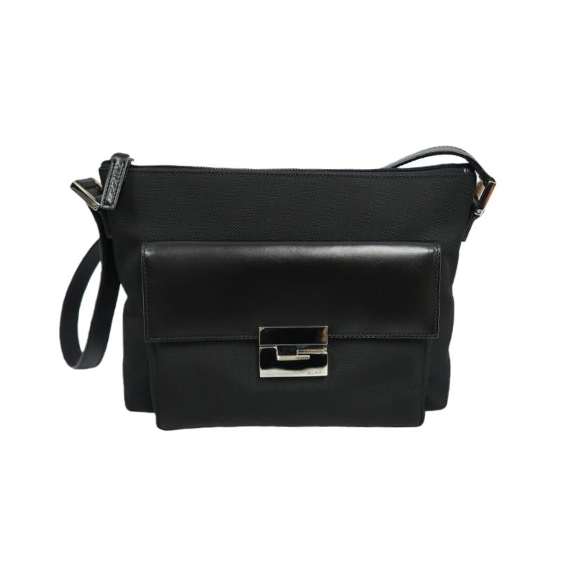 GUCCI Shoulder Bag, Black Canvas, Silver Hardware