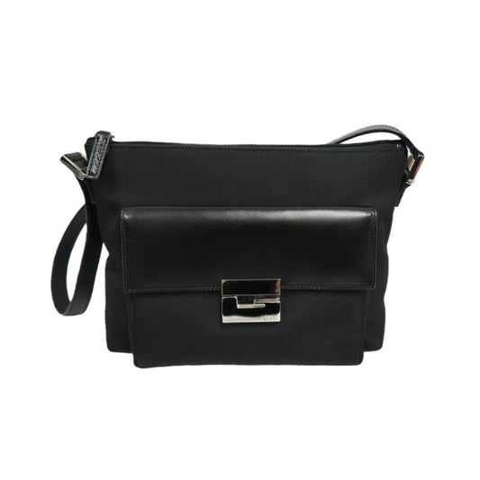 GUCCI Shoulder Bag, Black Canvas, Silver Hardware
