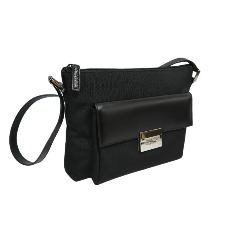 GUCCI Shoulder Bag, Black Canvas, Silver Hardware