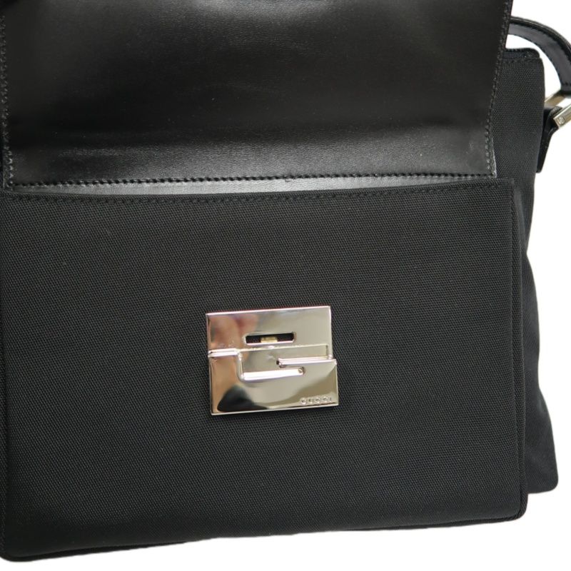 GUCCI Shoulder Bag, Black Canvas, Silver Hardware
