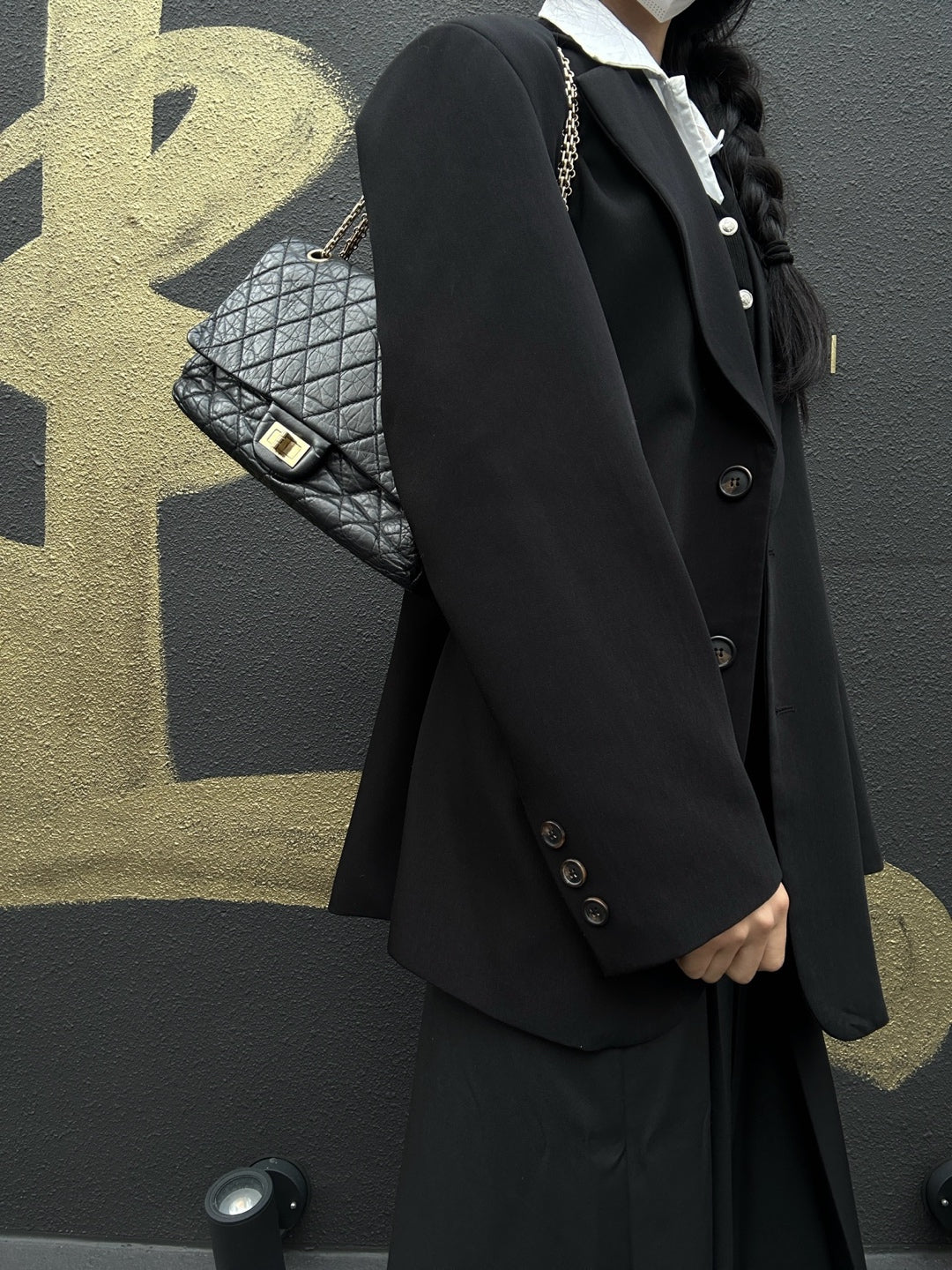 CHANEL 2.55 Matelassé Shoulder Bag, Calfskin, Black, Gold Hardware