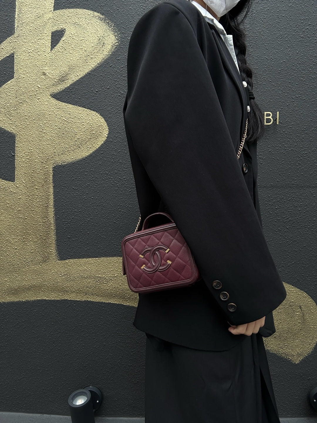 CHANEL CC Filigree Matelassé Hand & Shoulder Bag, Caviar Skin, Bordeaux, Gold Hardware