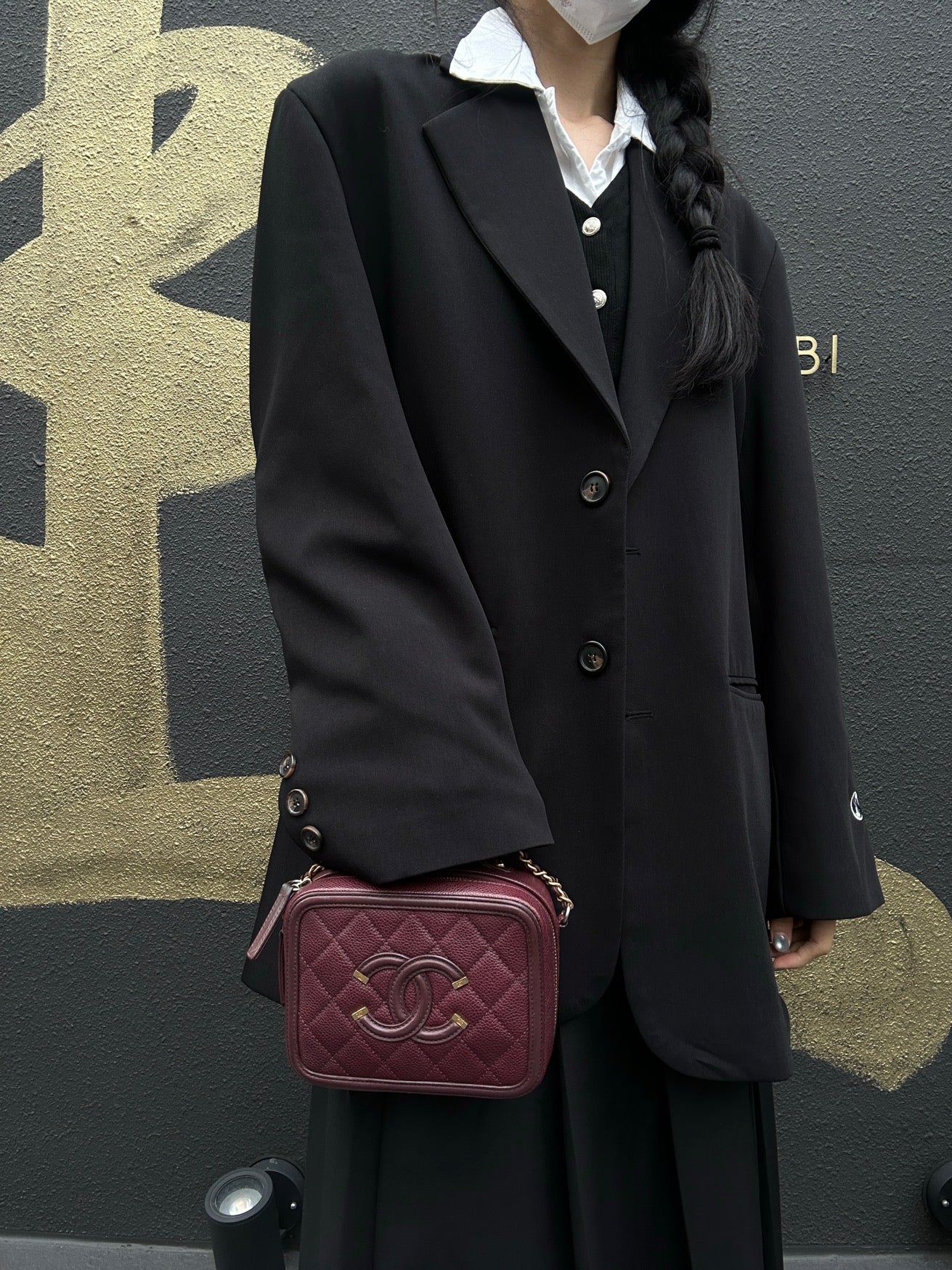 CHANEL CC Filigree Matelassé Hand & Shoulder Bag, Caviar Skin, Bordeaux, Gold Hardware