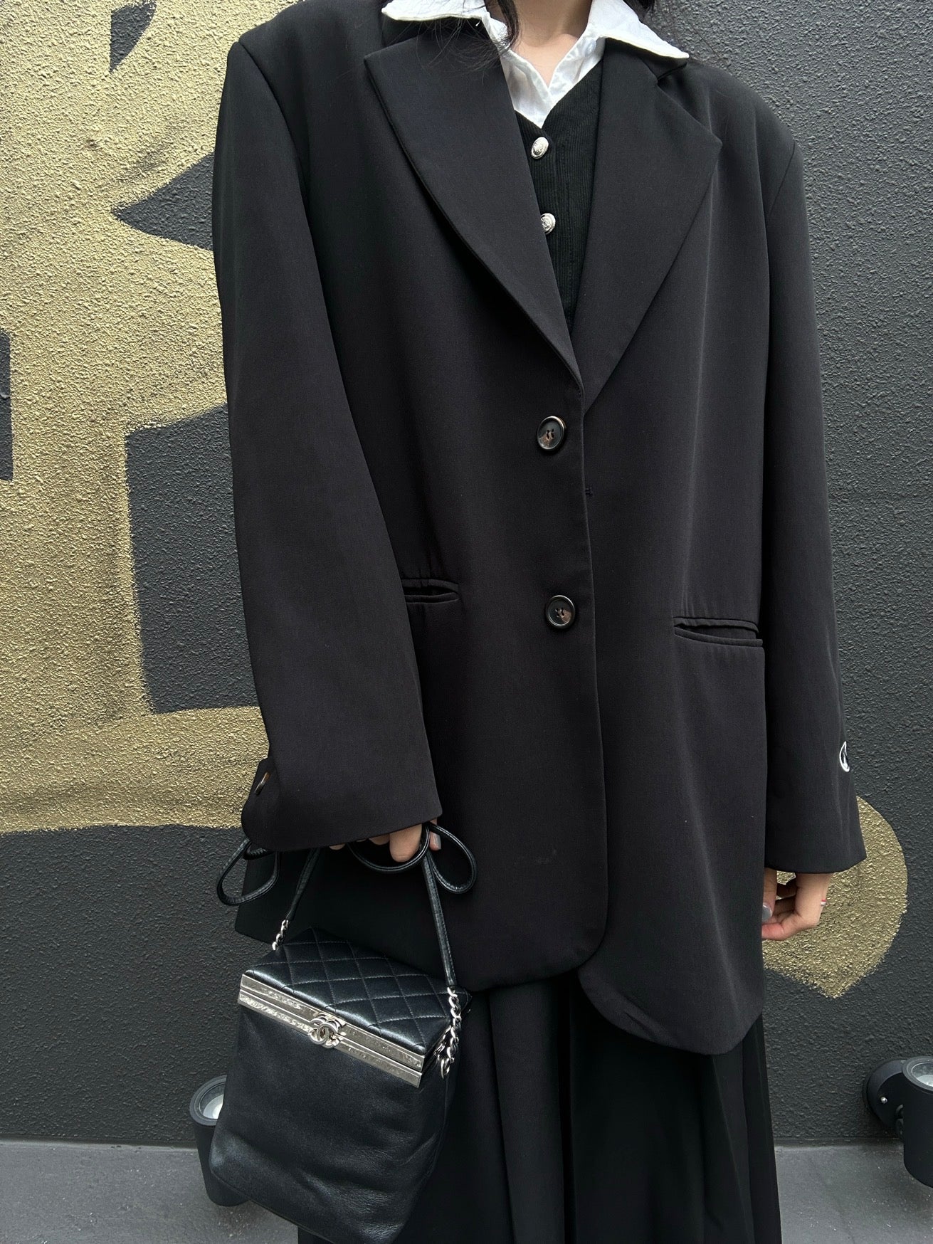 CHANEL Black Lambskin Convertible Shoulder Crossbody Bag with Silver Hardware