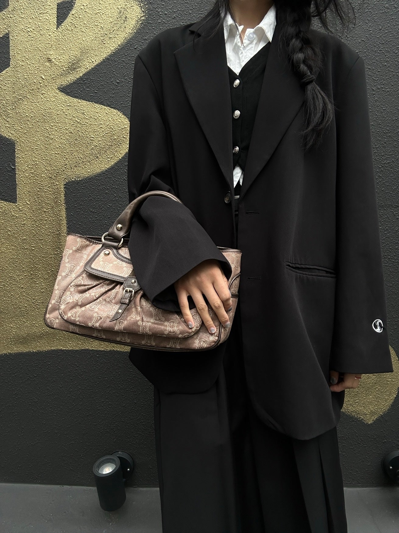 CELINE Brown Macadam Canvas Boogie Handbag