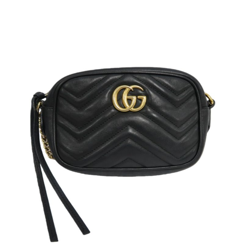 GUCCI GG Marmont Camera Bag, Lambskin, Black, Gold Hardware
