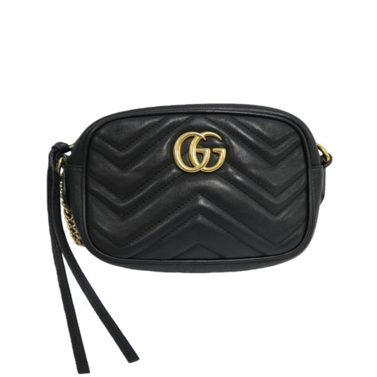 GUCCI GG Marmont Camera Bag, Lambskin, Black, Gold Hardware