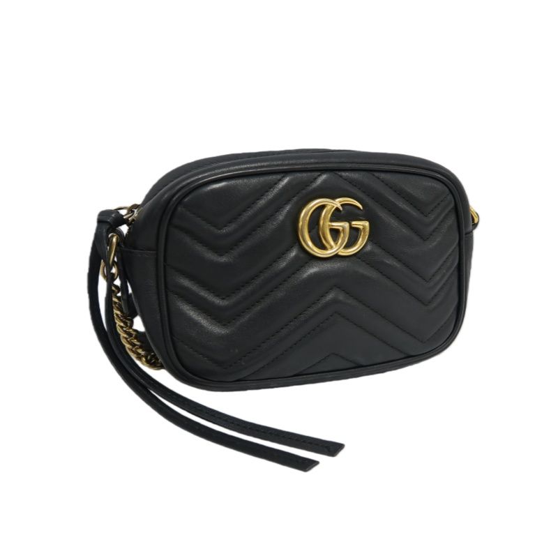 GUCCI GG Marmont Camera Bag, Lambskin, Black, Gold Hardware