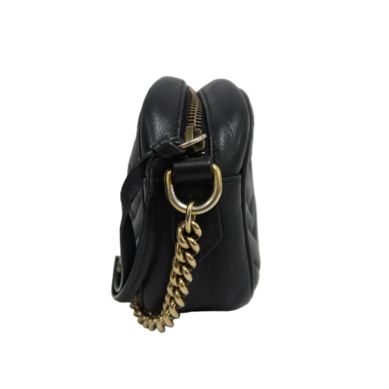 GUCCI GG Marmont Camera Bag, Lambskin, Black, Gold Hardware