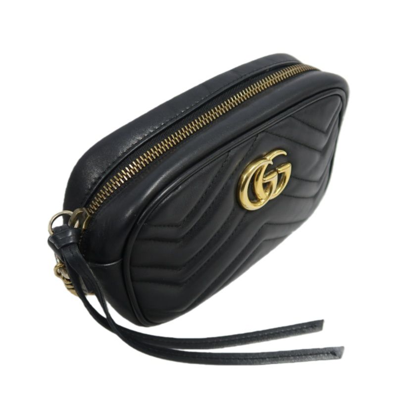 GUCCI GG Marmont Camera Bag, Lambskin, Black, Gold Hardware