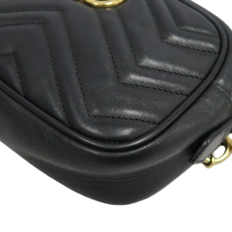 GUCCI GG Marmont Camera Bag, Lambskin, Black, Gold Hardware