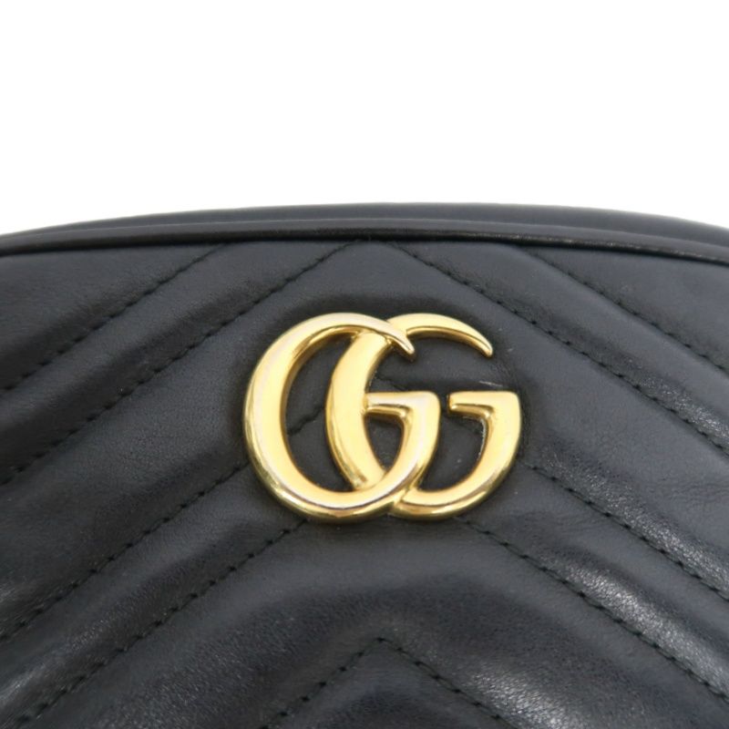 GUCCI GG Marmont Camera Bag, Lambskin, Black, Gold Hardware