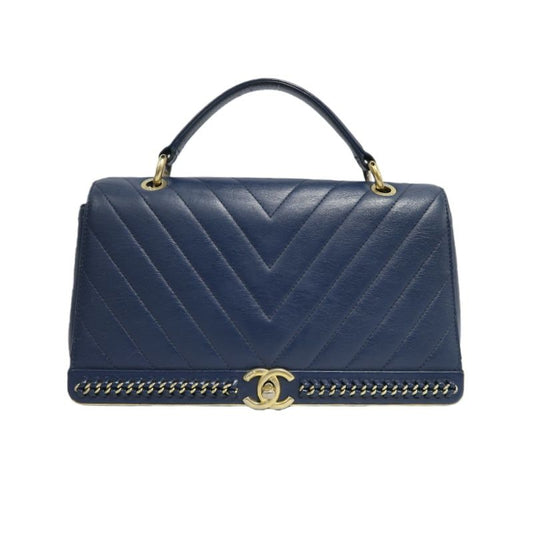 CHANEL V-Stitch Handbag & Shoulder Bag, Leather, Navy, Gold Hardware