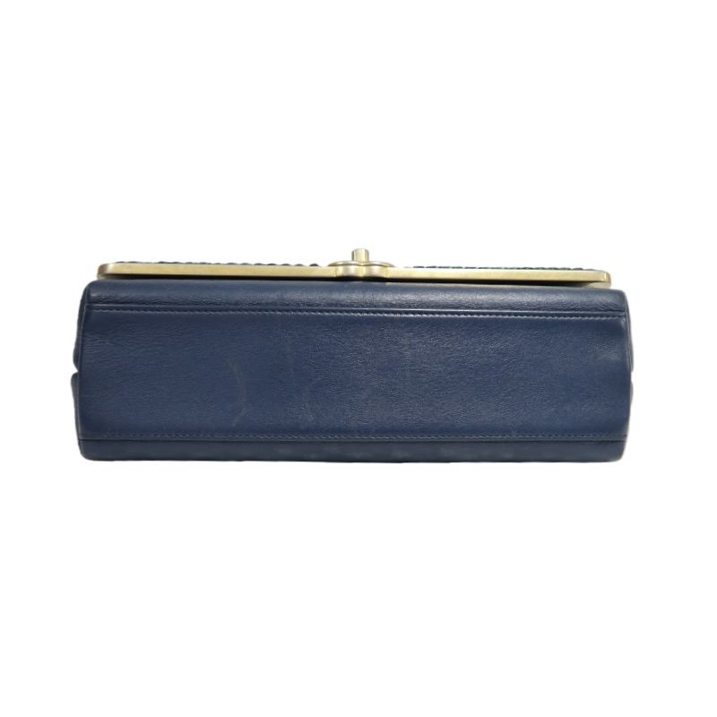 CHANEL V-Stitch Handbag & Shoulder Bag, Leather, Navy, Gold Hardware