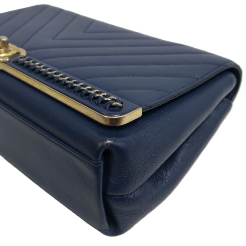 CHANEL V-Stitch Handbag & Shoulder Bag, Leather, Navy, Gold Hardware