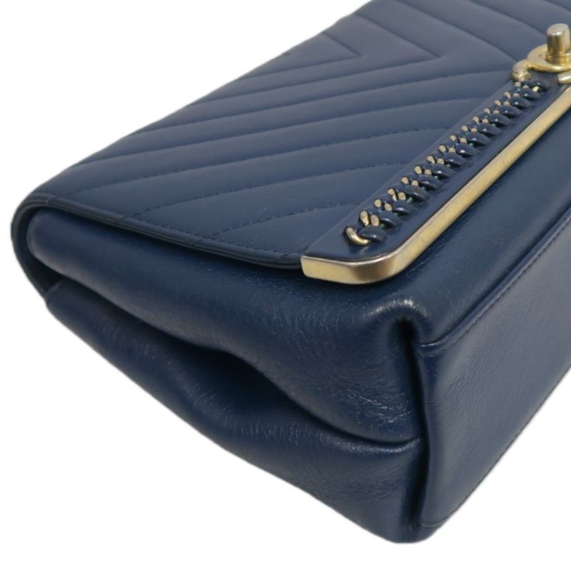 CHANEL V-Stitch Handbag & Shoulder Bag, Leather, Navy, Gold Hardware