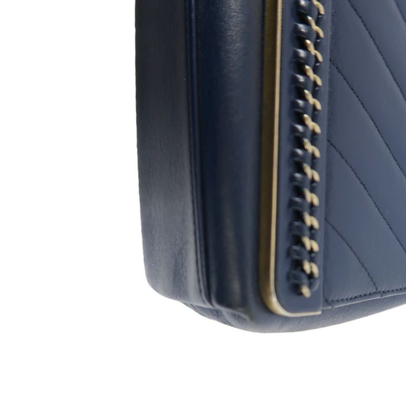CHANEL V-Stitch Handbag & Shoulder Bag, Leather, Navy, Gold Hardware