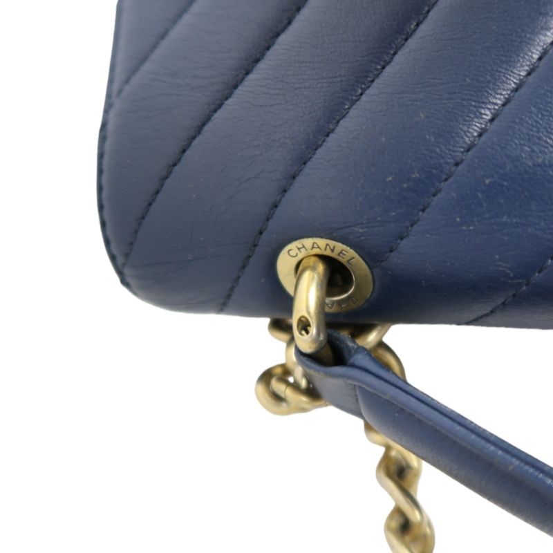 CHANEL V-Stitch Handbag & Shoulder Bag, Leather, Navy, Gold Hardware