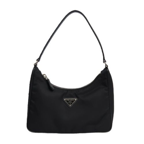 PRADA Handbag, Nylon, Beige with Silver Hardware, Detachable Shoulder Strap Included, Pouch Included, Dust Bag Included