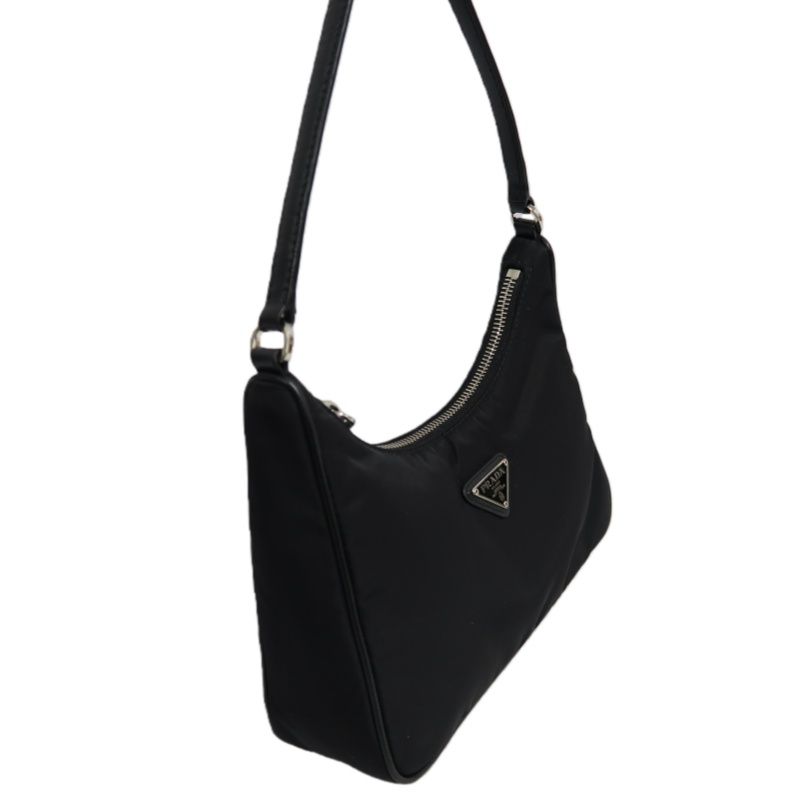 PRADA Handbag, Nylon, Beige with Silver Hardware, Detachable Shoulder Strap Included, Pouch Included, Dust Bag Included