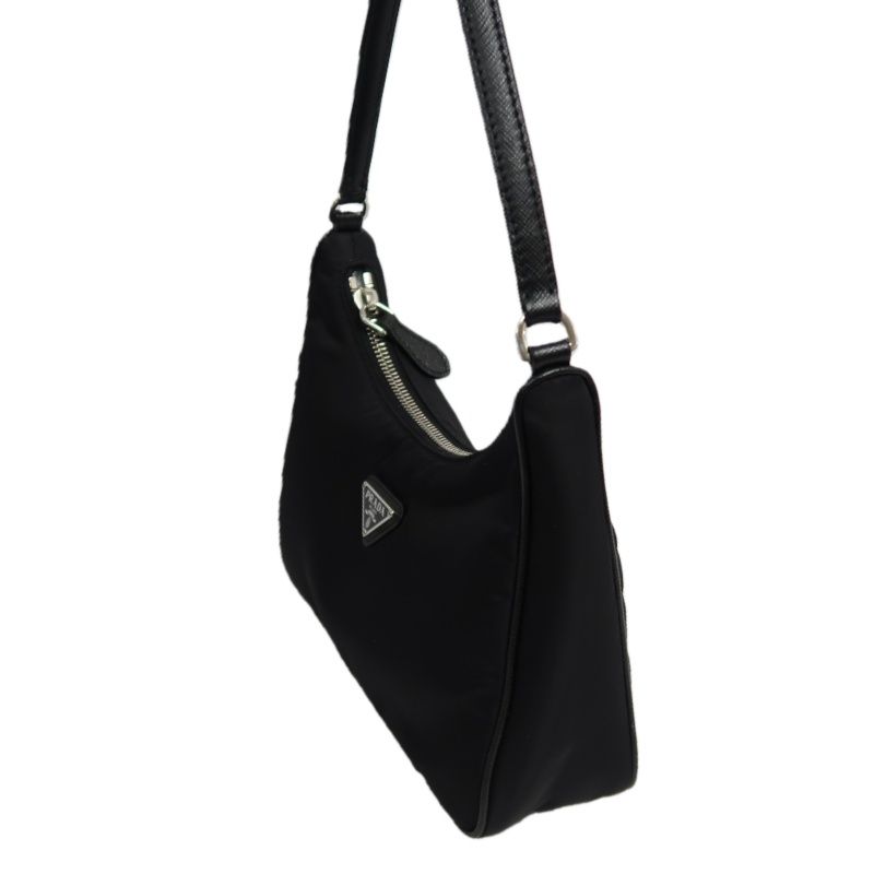 PRADA Handbag, Nylon, Beige with Silver Hardware, Detachable Shoulder Strap Included, Pouch Included, Dust Bag Included