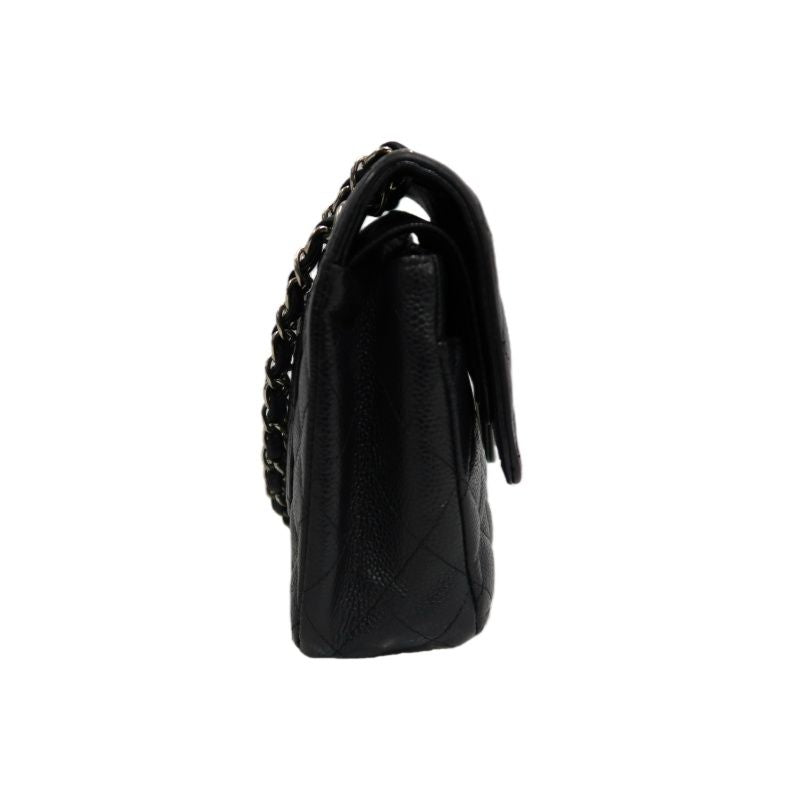 CHANEL Classic Flap Quilted Shoulder Bag, Caviar Leather, Black with Silver Hardware