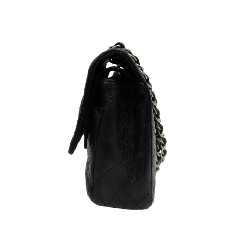 CHANEL Classic Flap Quilted Shoulder Bag, Caviar Leather, Black with Silver Hardware