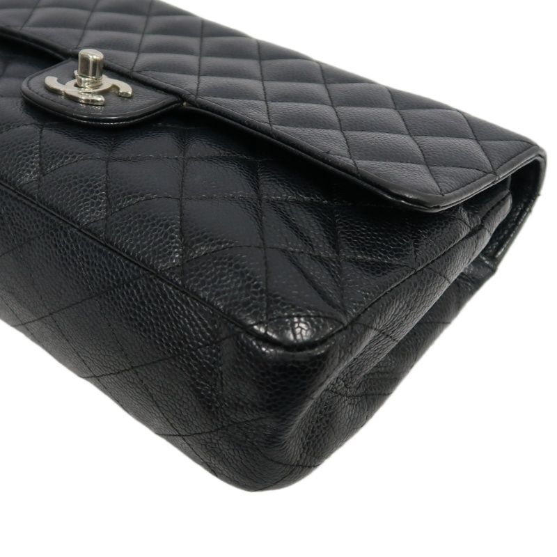 CHANEL Classic Flap Quilted Shoulder Bag, Caviar Leather, Black with Silver Hardware