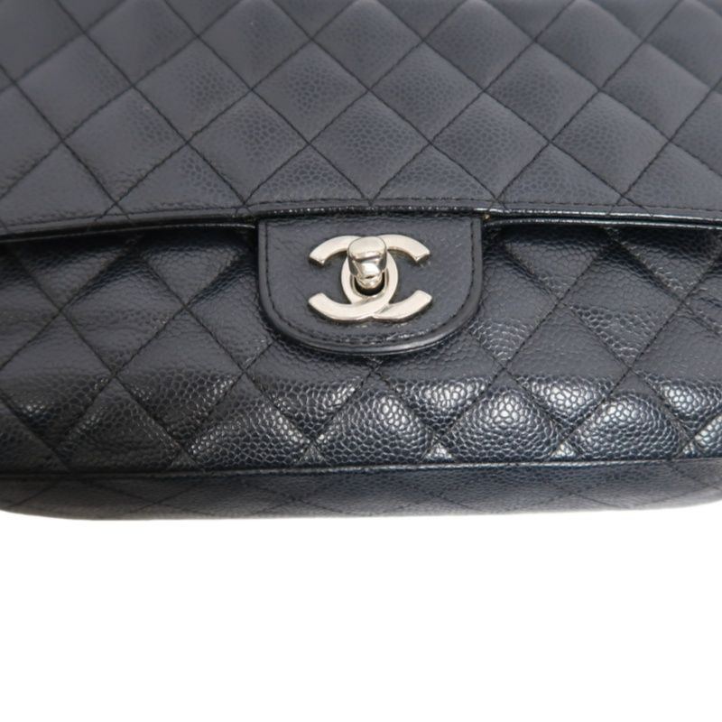 CHANEL Classic Flap Quilted Shoulder Bag, Caviar Leather, Black with Silver Hardware