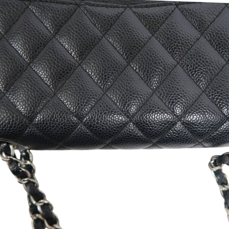 CHANEL Classic Flap Quilted Shoulder Bag, Caviar Leather, Black with Silver Hardware
