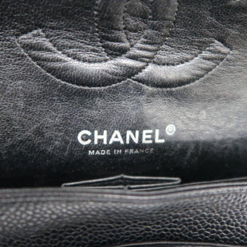 CHANEL Classic Flap Quilted Shoulder Bag, Caviar Leather, Black with Silver Hardware