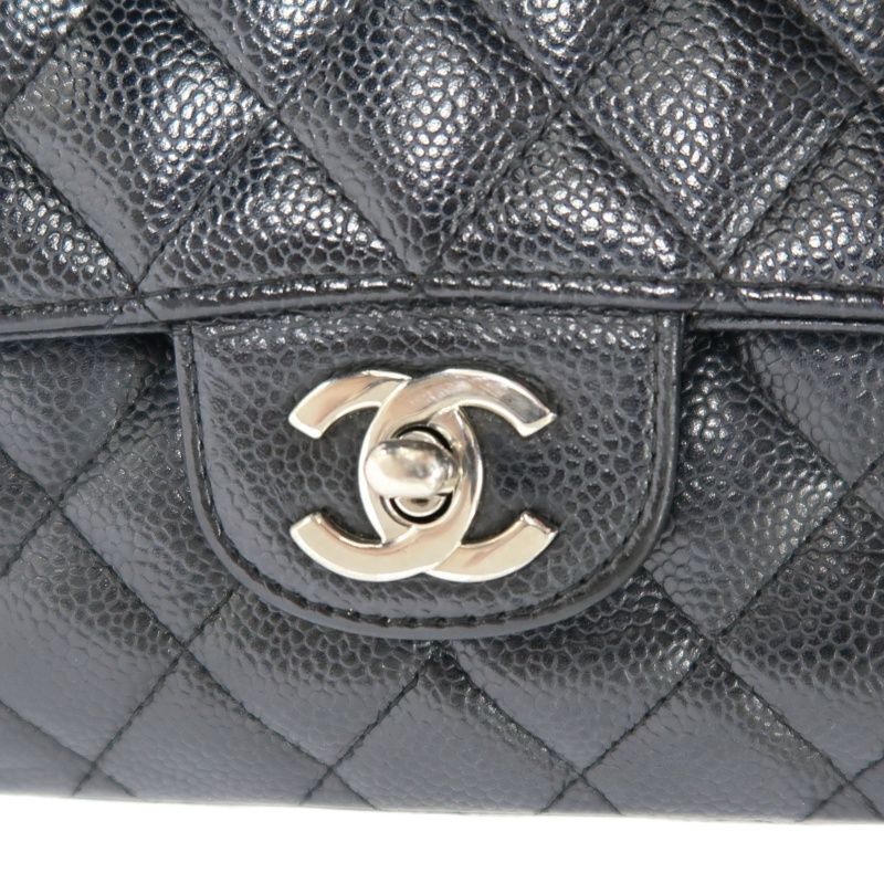 CHANEL Classic Flap Quilted Shoulder Bag, Caviar Leather, Black with Silver Hardware