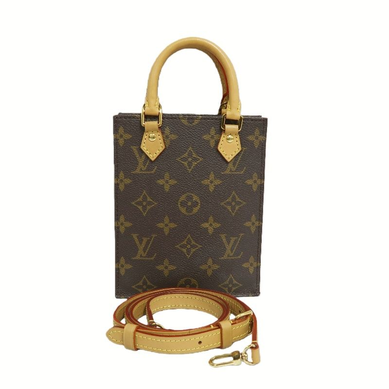 LOUIS VUITTON Sac Plat BB Monogram PVC Canvas Handbag, Brown, with Shoulder Strap