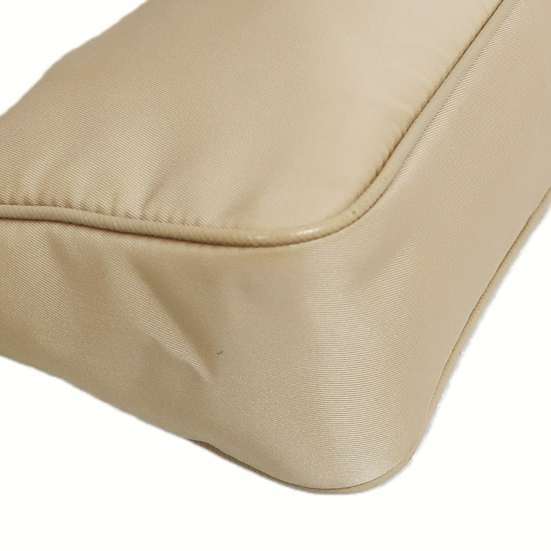 PRADA Handbag, Nylon, Beige with Silver Hardware, Detachable Shoulder Strap Included, Pouch Included, Dust Bag Included