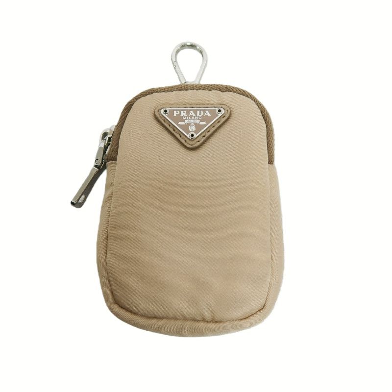PRADA Handbag, Nylon, Beige with Silver Hardware, Detachable Shoulder Strap Included, Pouch Included, Dust Bag Included