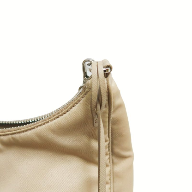 PRADA Handbag, Nylon, Beige with Silver Hardware, Detachable Shoulder Strap Included, Pouch Included, Dust Bag Included