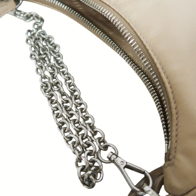 PRADA Handbag, Nylon, Beige with Silver Hardware, Detachable Shoulder Strap Included, Pouch Included, Dust Bag Included