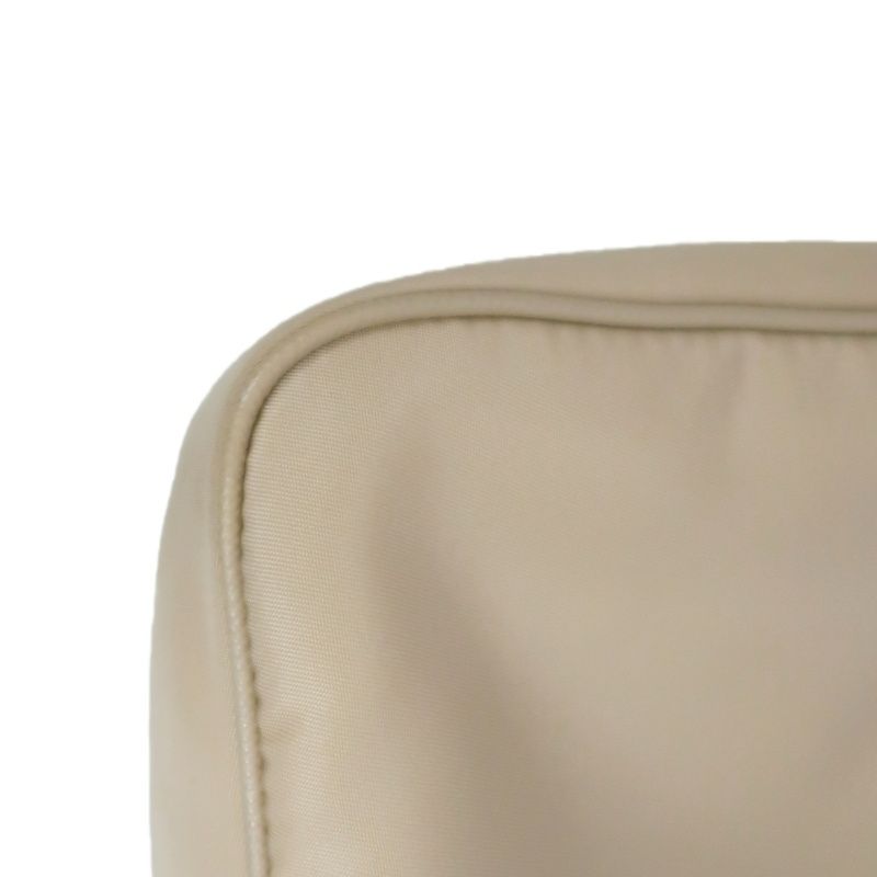 PRADA Handbag, Nylon, Beige with Silver Hardware, Detachable Shoulder Strap Included, Pouch Included, Dust Bag Included