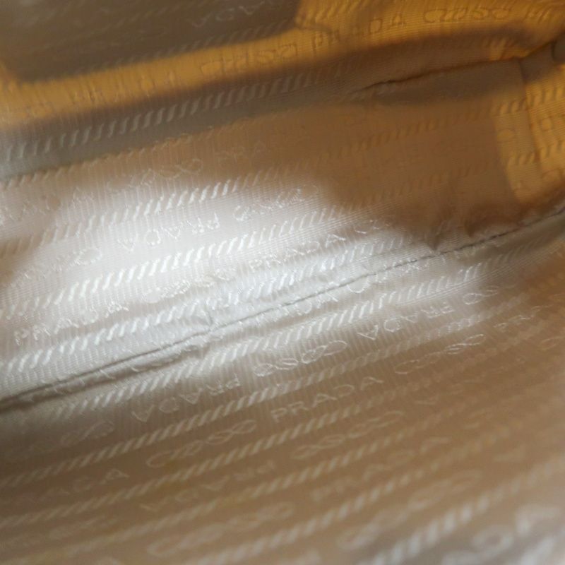 PRADA Handbag, Nylon, Beige with Silver Hardware, Detachable Shoulder Strap Included, Pouch Included, Dust Bag Included